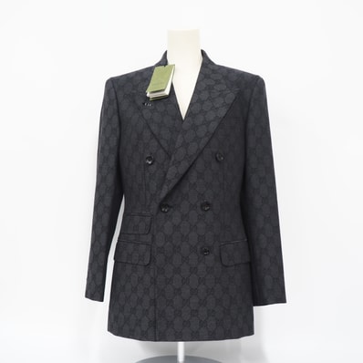 未使用 GUCCI グッチ GGウール ジャガードジャケット S 715184 ZAKF8 テーラードジャケット グレー ウール レディース