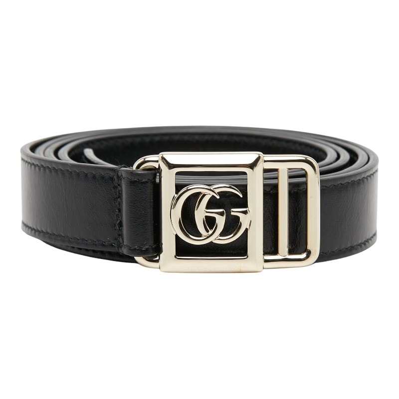 グッチ ダブルG バックル スリム  ベルト 790232 ブラック ゴールド レザー メッキ レディース GUCCI 【中古】
