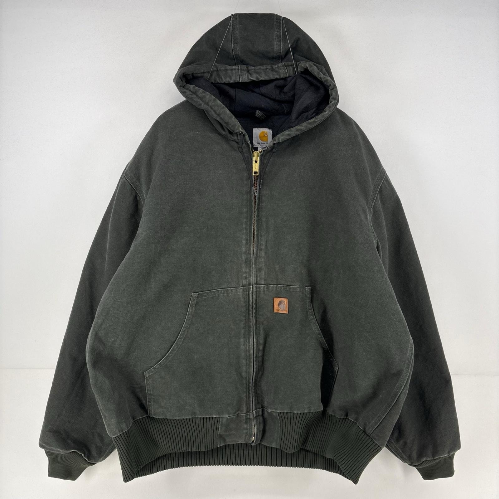 古着 カーハート Carhartt ダック ジャケット 中綿 アクティブジャケット ワーク パーカー フルジップ オリーブ 2XL グリーン メンズ