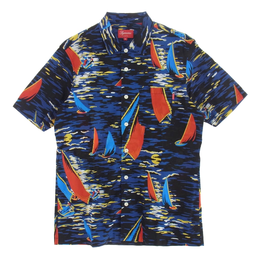 Supreme シュプリーム 半袖シャツ 11SS Hawaiian Shirt  ハワイアン シャツ アロハ 半袖 総柄 M ブラック系 ブルー系 M【中古】