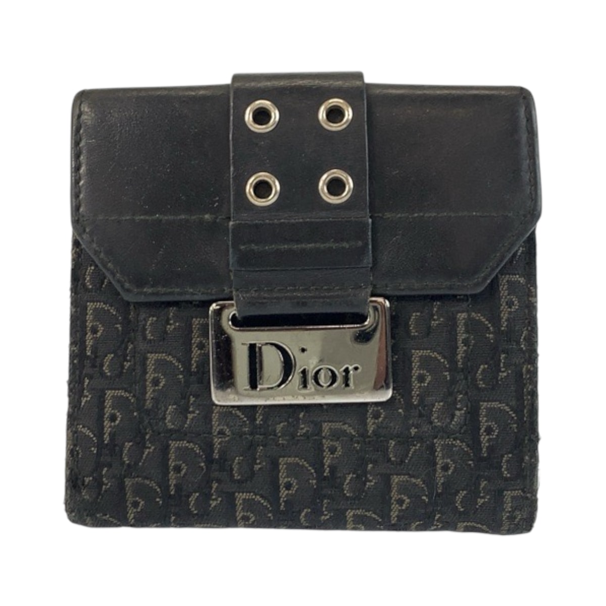 Christian Dior クリスチャンディオール トロッター ブラック 黒 シルバー金具 キャンバス レザー/ 折財布 コンパクトウォレット 600531 【中古】