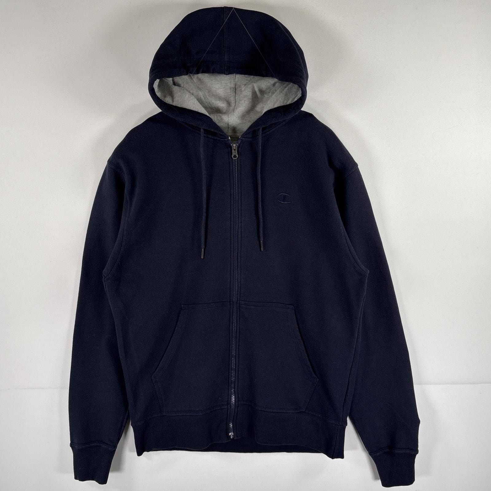 古着 チャンピオン Champion パーカー スウェット フルジップ ワンポイントロゴ刺繍 フーディ M  ネイビー メンズ