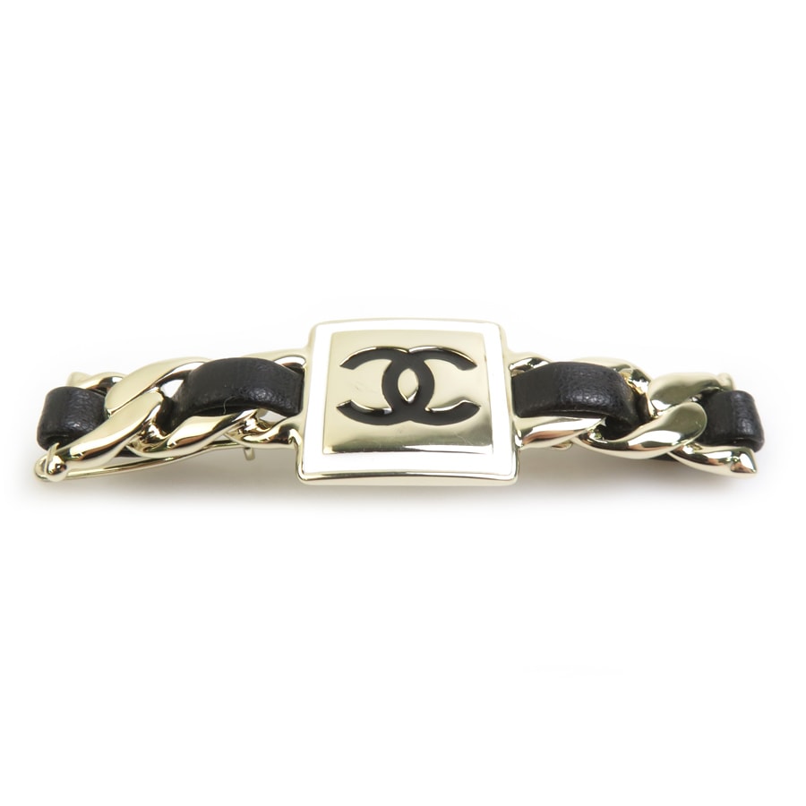 シャネル CHANEL  ヘアクリップ ヘアピン ココマーク メタル/レザー ゴールド/ブラック/ホワイト レディース【中古】 e62008d
