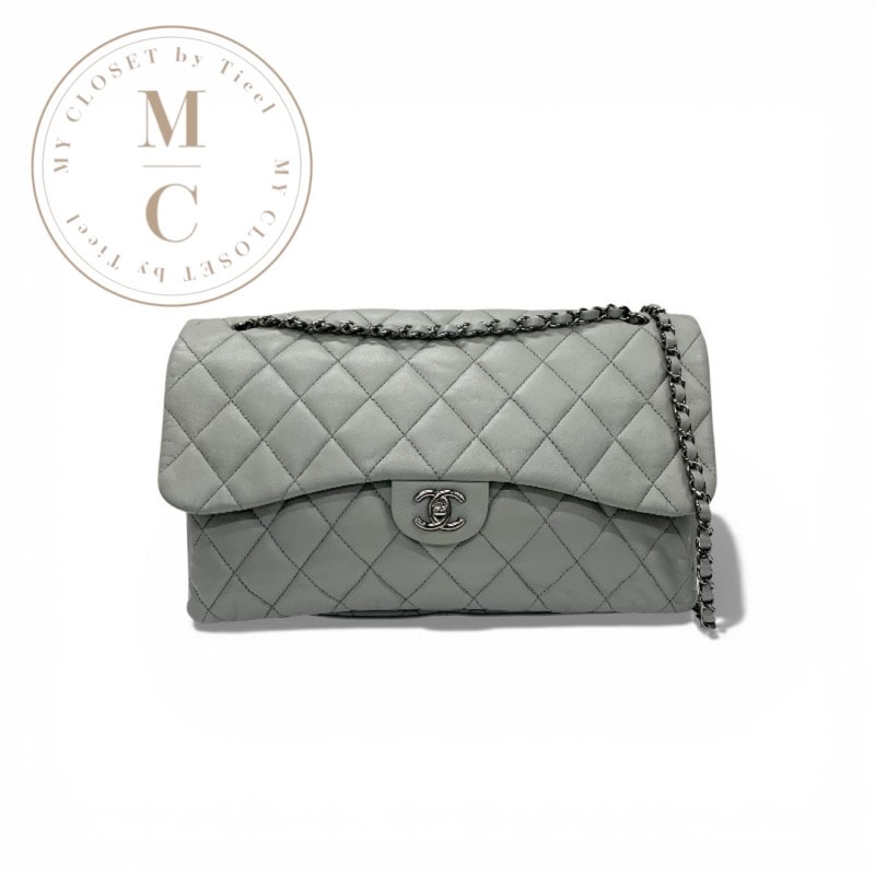 シャネル CHANEL バッグ ショルダーバッグ グレー シルバー デカマトラッセ ターンロック ココマーク シングルフラップ ダブルチェーン