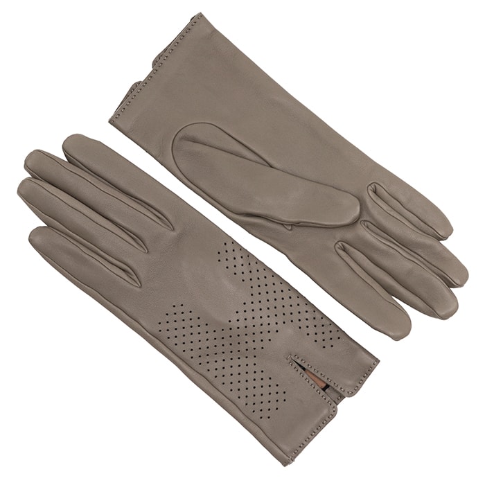 SALE【極美品】HERMES エルメス ラムレザーグローブ サイズ 6 1/2 レディース H ロゴ 手袋 小物 グレージュ 灰色 フランス製