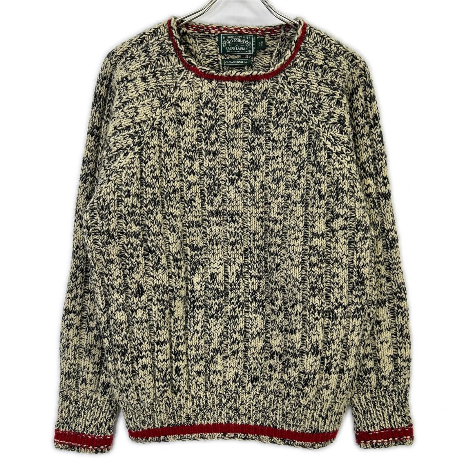 ポロカントリー アイボリー系 ウール クルーネック ニット M