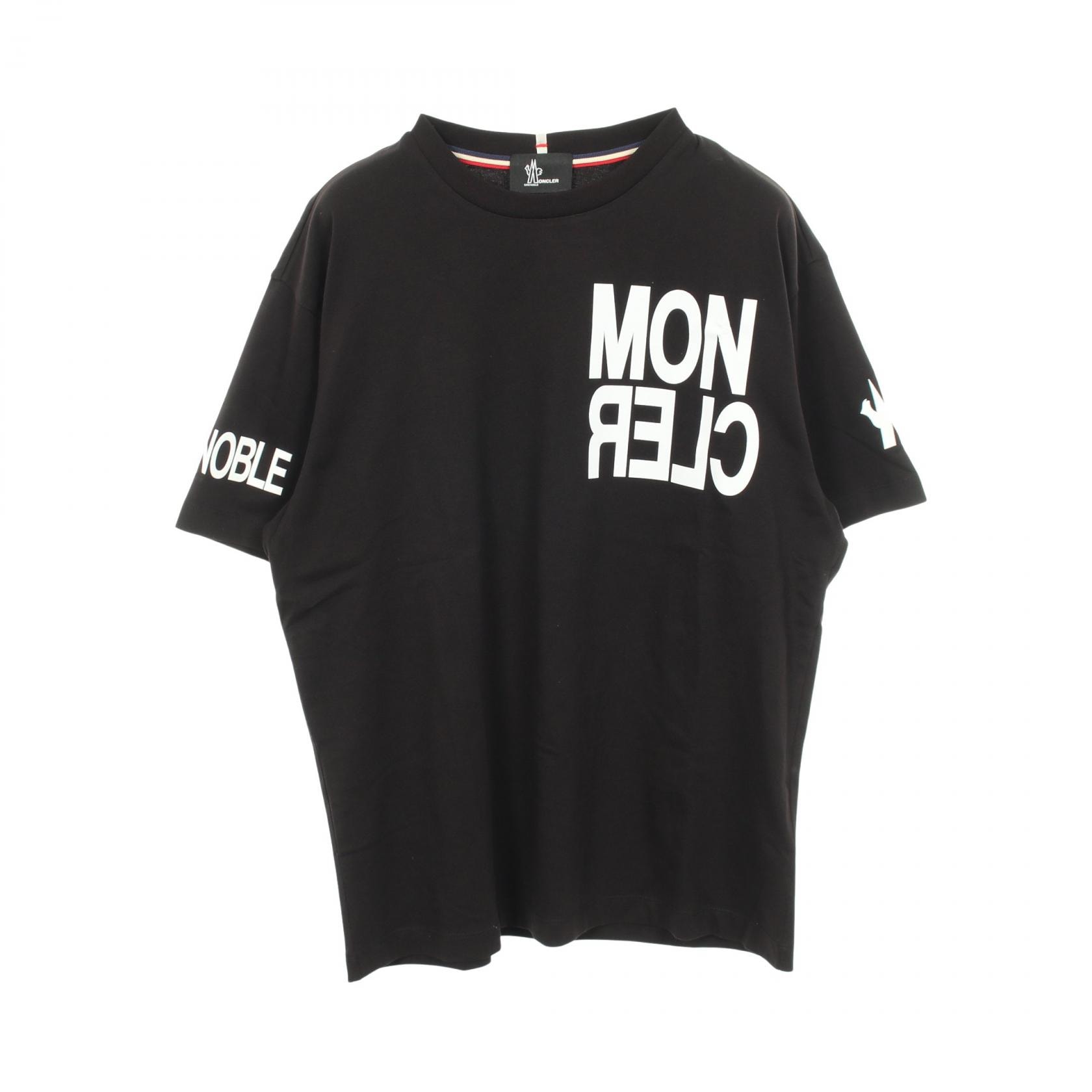 モンクレールグルノーブル MONCLER GRENOBLE ロゴプリント クルーネック 半袖Tシャツ 衣料品 トップス コットン メンズ ブラック系 【中古】