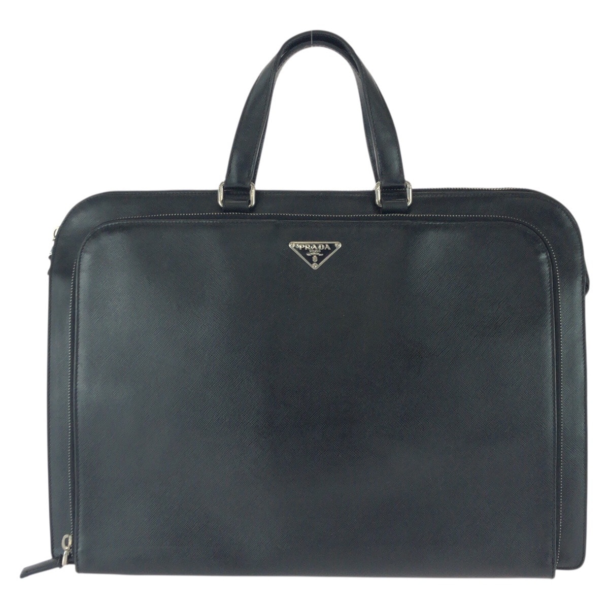PRADA プラダ サフィアーノ 三角ロゴプレート ブラック 黒 シルバー金具 レザー ビジネスバッグ ブリーフケース 603961 【中古】