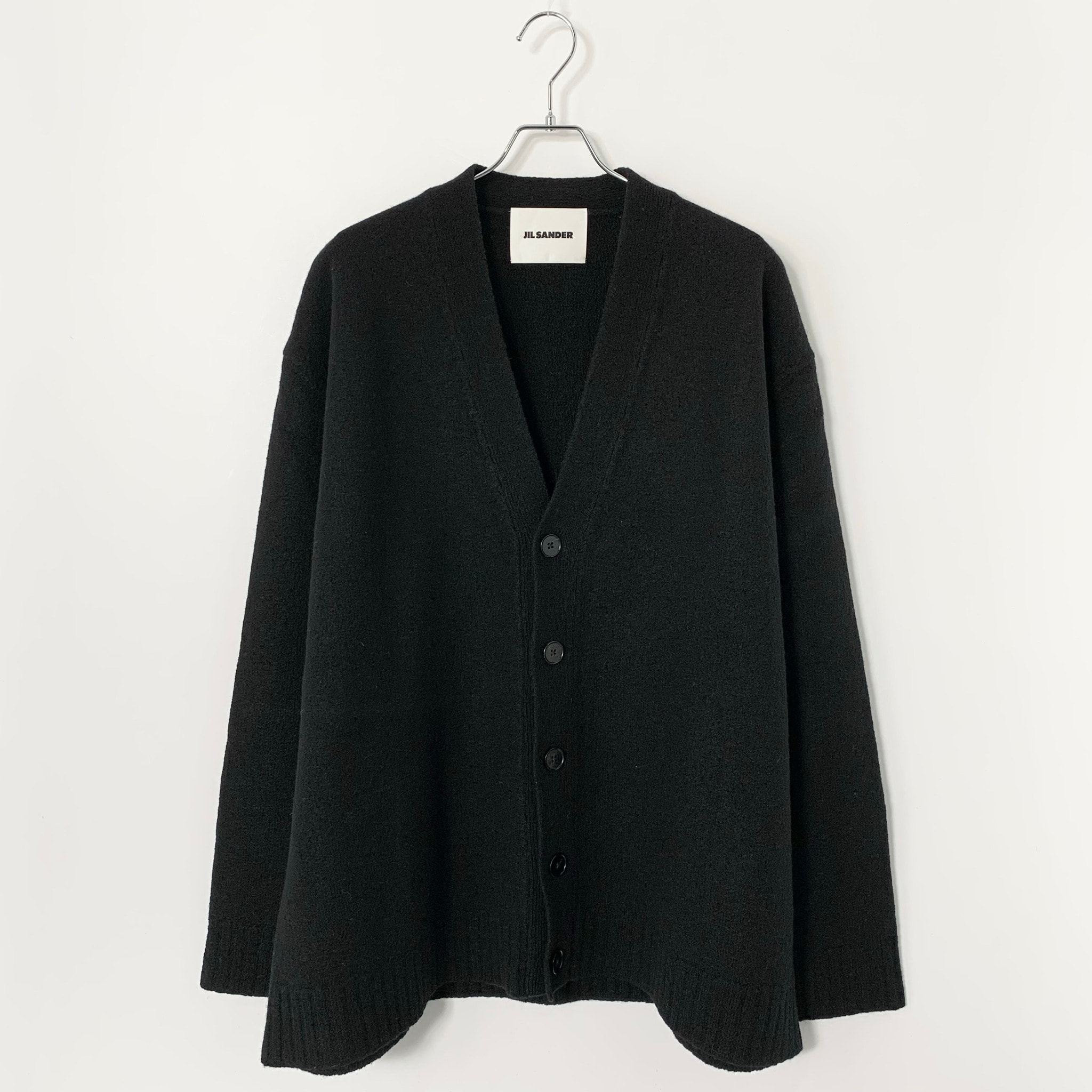 Jil Sander V-Neck Fine Merino Boiled Wool Cardigan "Black"