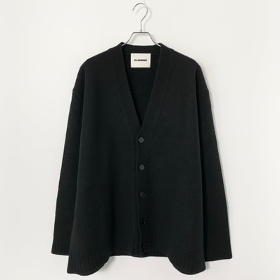 Jil Sander V-Neck Fine Merino Boiled Wool Cardigan "Black"