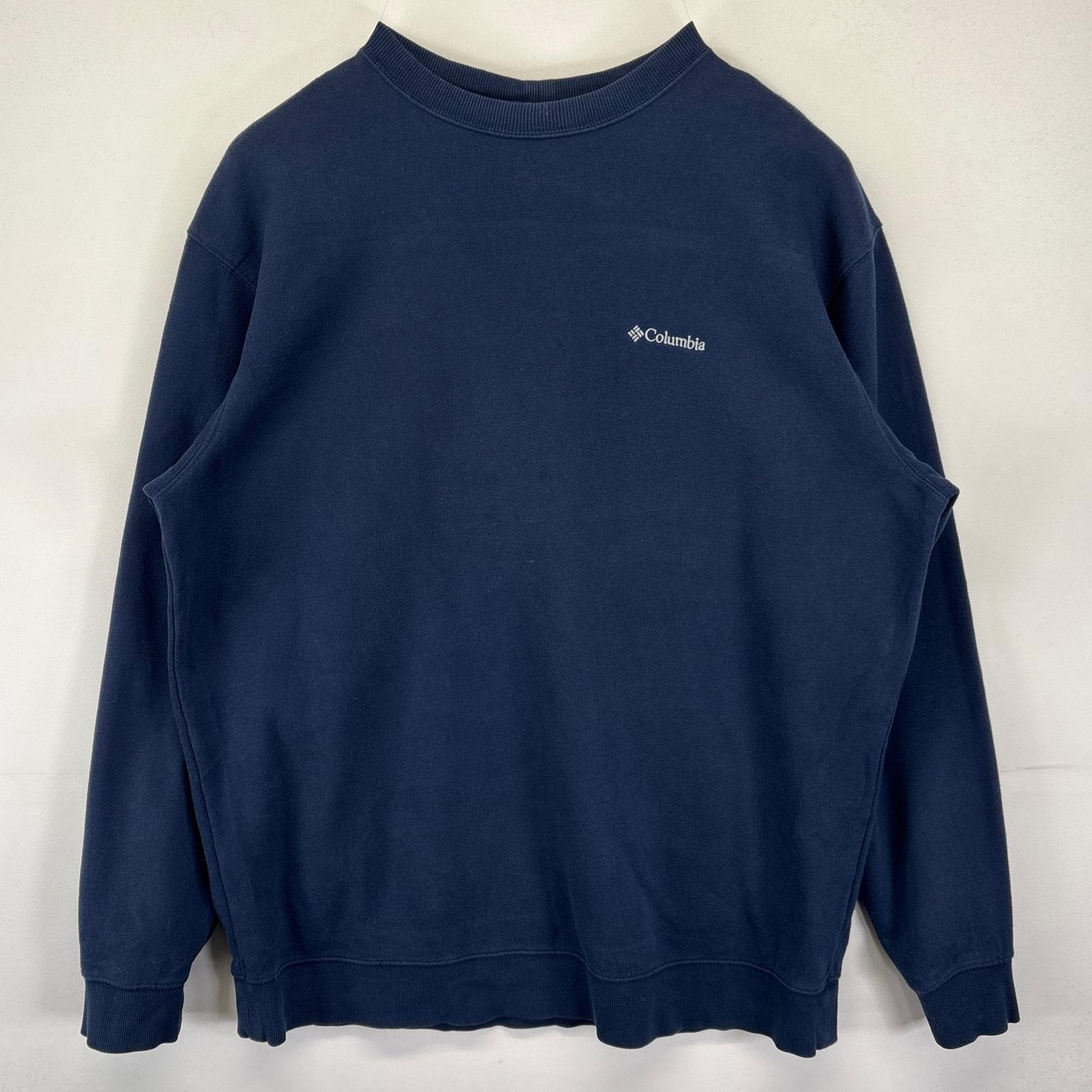 古着 コロンビア Columbia スウェット 大きいサイズ トレーナー クルーネック ワンポイントロゴ刺繍 2XL  ネイビー メンズ