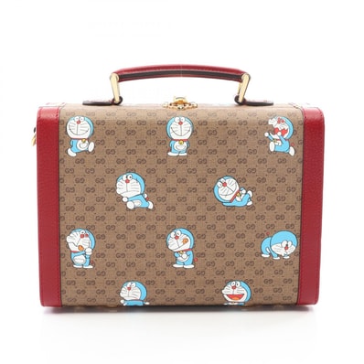 グッチ GUCCI ドラえもん ビューティーケース ハンドバッグ バッグ PVCコーティングキャンバス レザー レディース ベージュ系 / ボルドー系 633587 【中古】