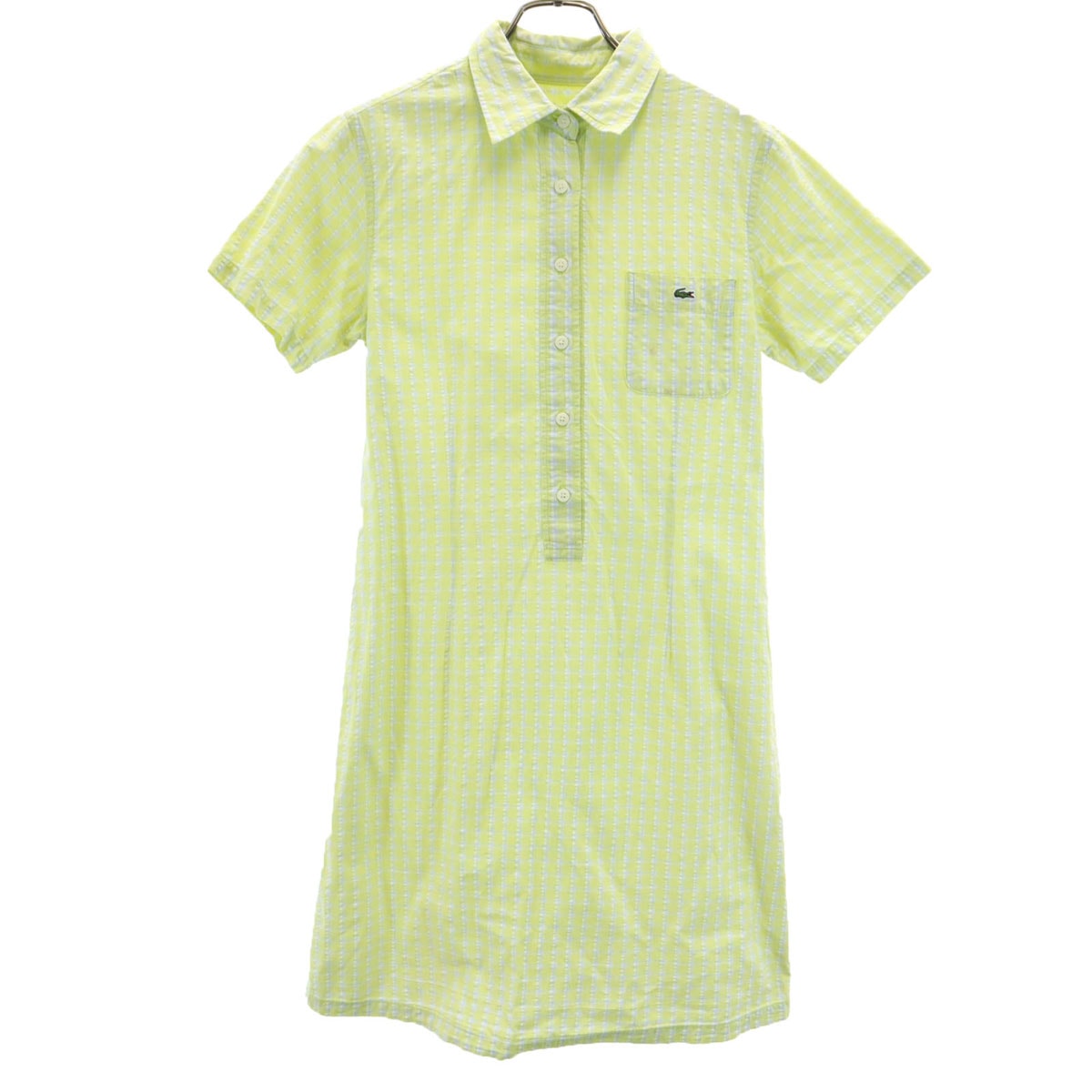 LACOSTE ラコステ ストライプ 半袖 ハーフボタン シャツワンピース 40 イエロー系