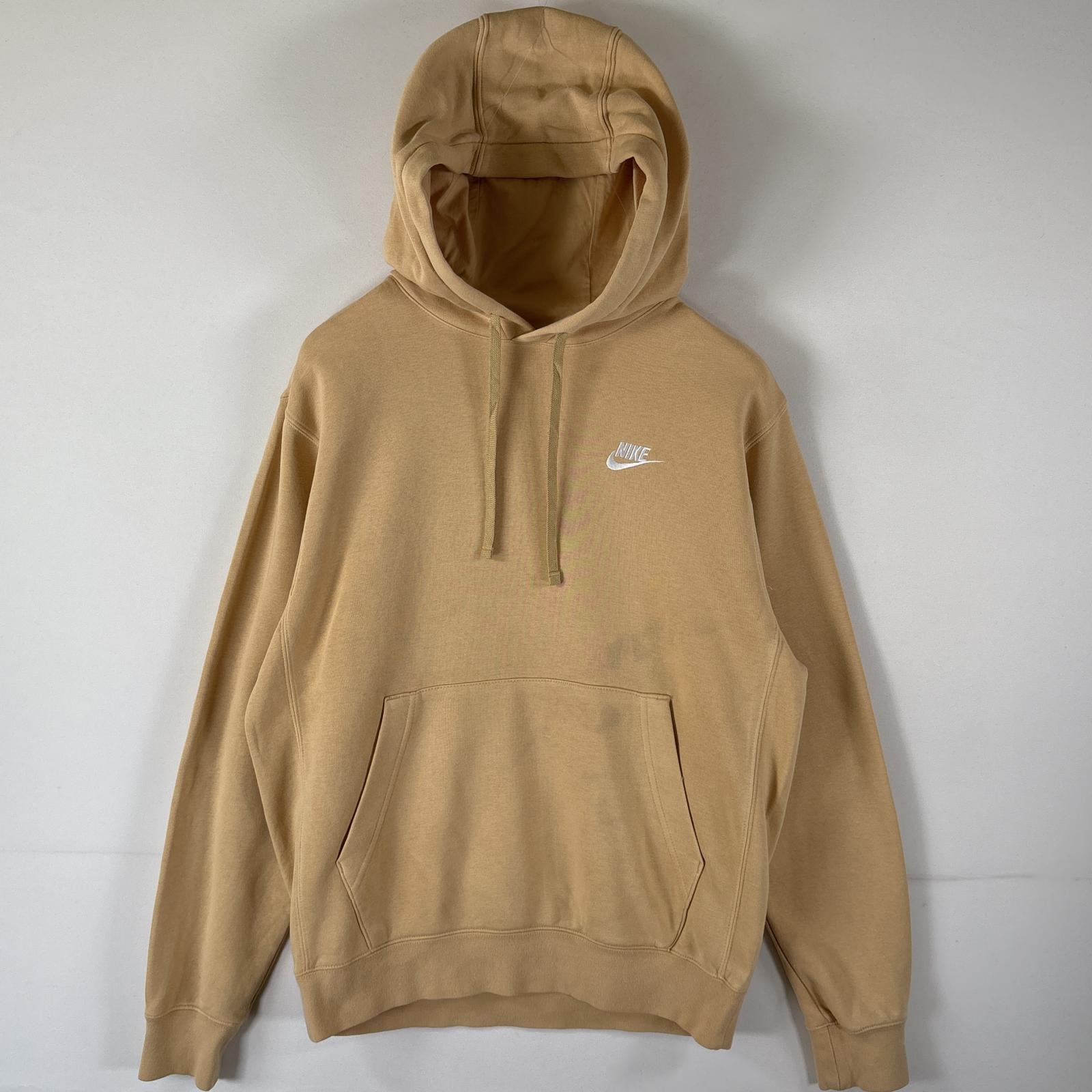 古着 ナイキ NIKE パーカー プルオーバー  フーディ マフポケット スウェット ワンポイントロゴ刺繍 S  イエロー系 メンズ