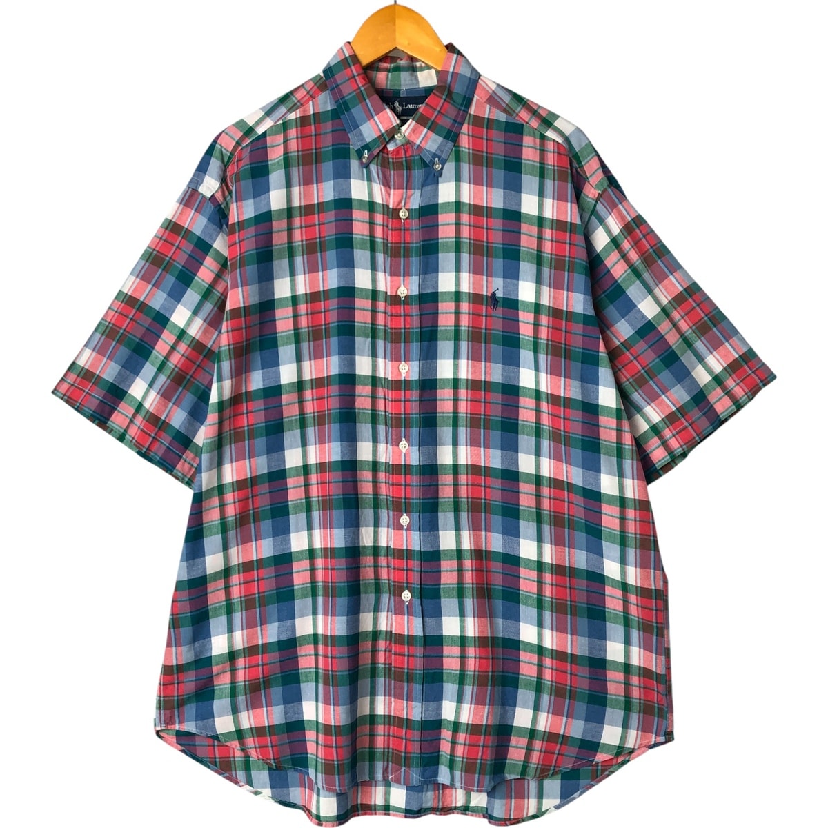 古着 ラルフローレン Ralph Lauren BLAKE 半袖 ボタンダウン チェックシャツ メンズL相当/eaa544767