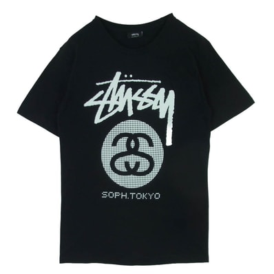 STUSSY ステューシー SOPHNET. ソフネット SOPH NET Stock Link Tee ソフネット ストック リンク フロント バック プリント Tシャツ 半袖 カットソー ブラック系 S【中古】