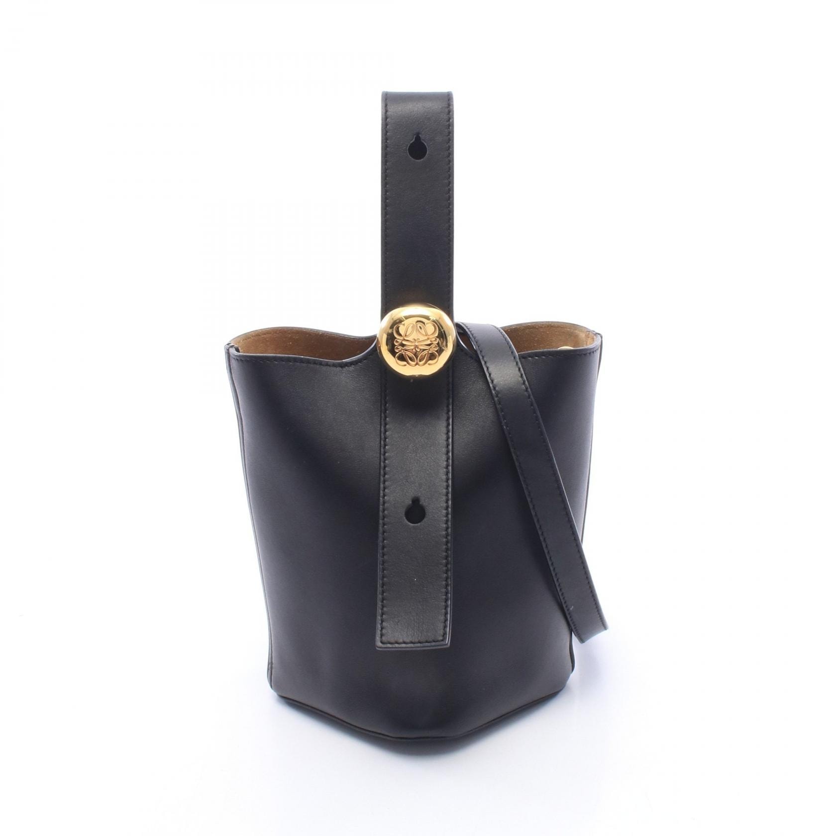 ロエベ LOEWE ペブル バケットバッグ ミニ 2WAY ハンドバッグ バッグ レザー レディース ブラック系 【中古】