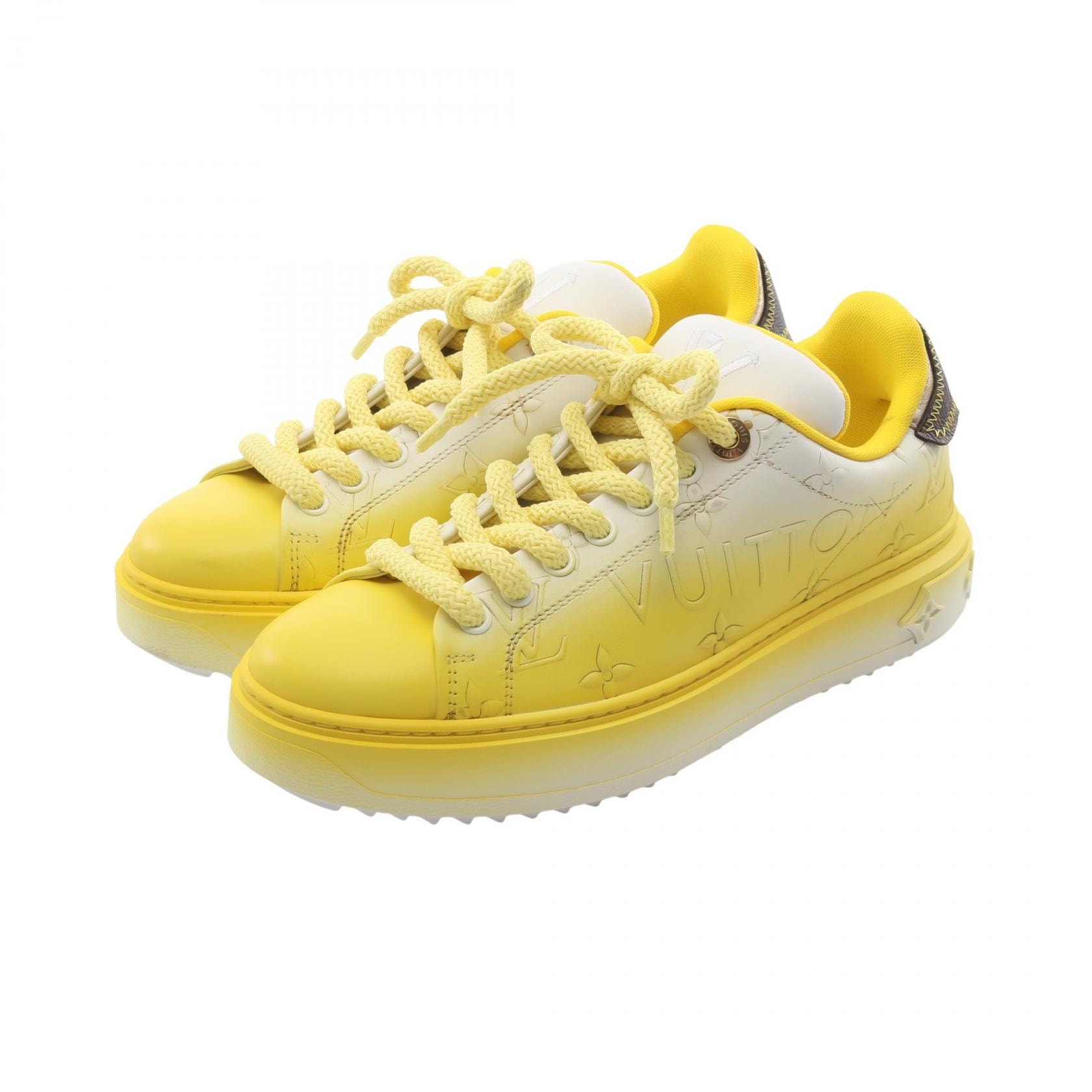ルイ・ヴィトン LOUIS VUITTON タイムアウトライン モノグラム スニーカー 靴 レザー レディース イエロー系 / ホワイト系 【中古】