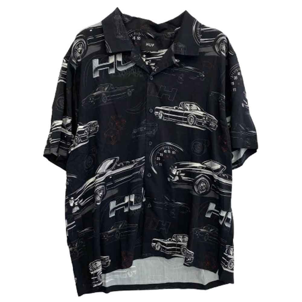 HUF ハフ 半袖シャツ BU00181 DROP TOP RESORT SHIRT ドロップ トップ リゾート 半袖 シャツ ブラック系 L【中古】