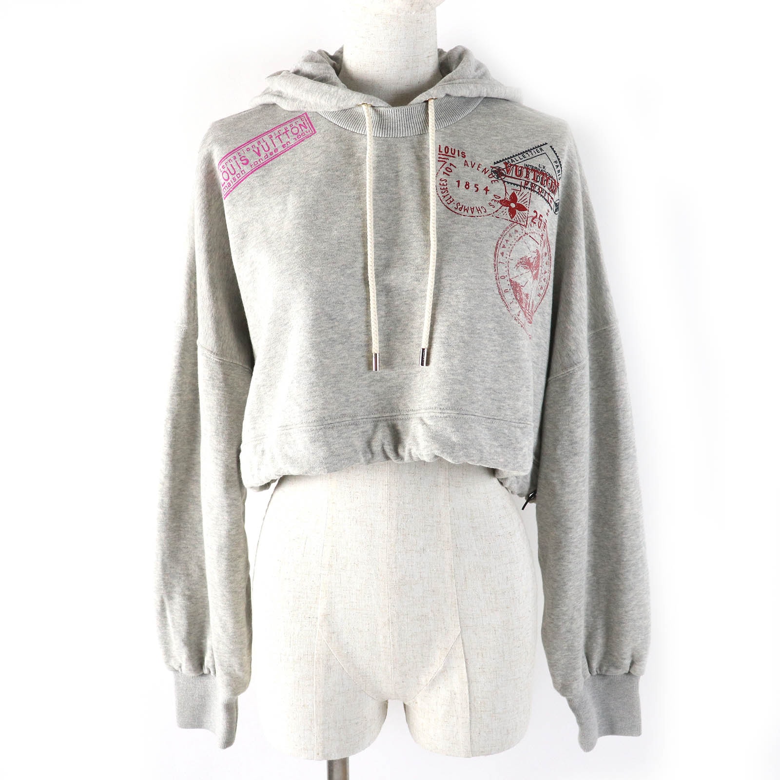 Louis Vuitton Travel Stamp Cropped Hoodie "Pearl Grey"