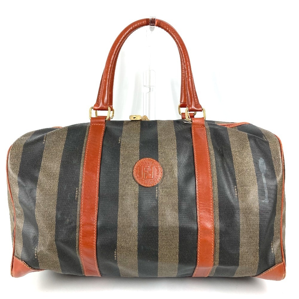 フェンディ FENDI ペカン ロゴ ヴィンテージ ハンドバッグ 旅行バッグ カバン トラベルバッグ ボストンバッグ PVC/レザー カーキ