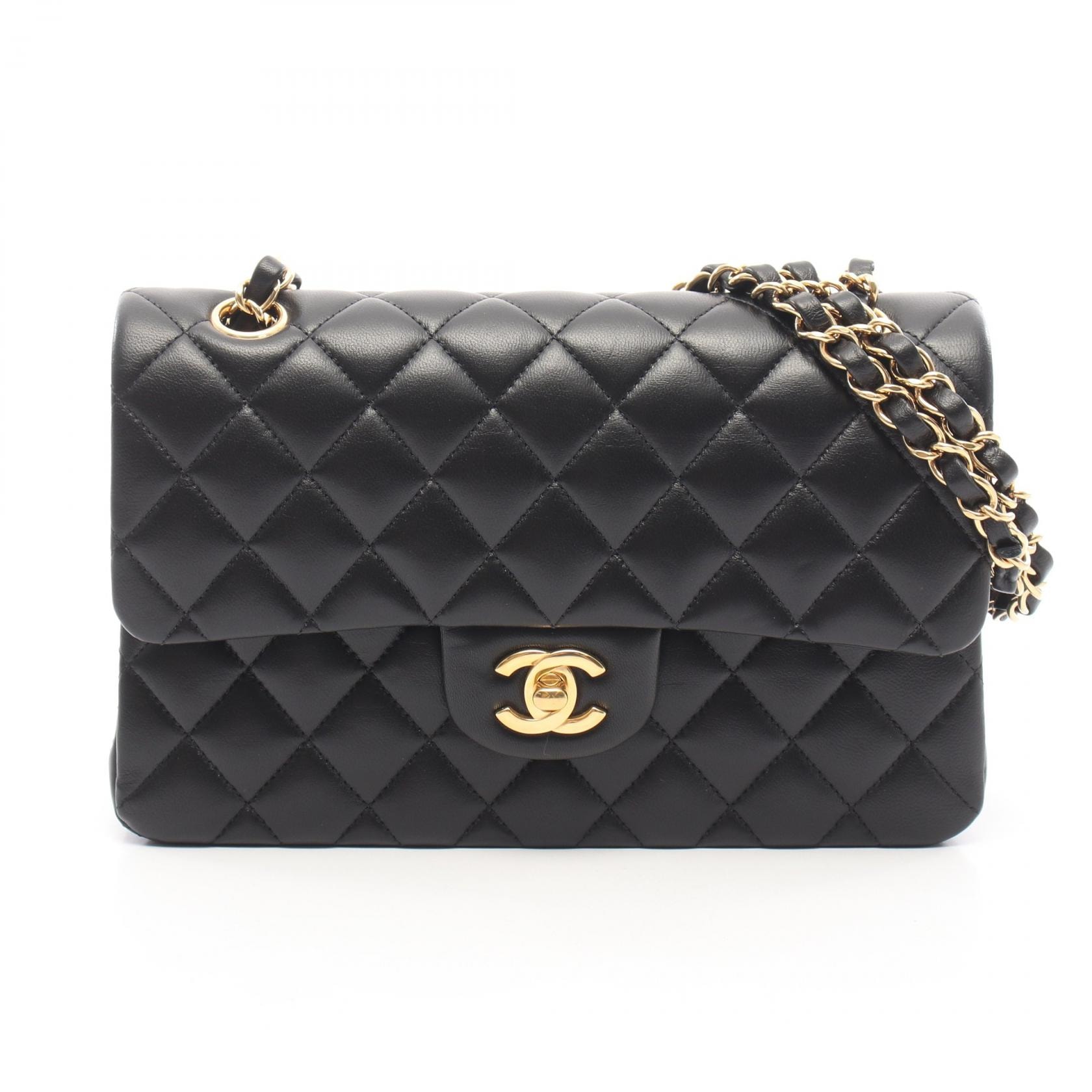 シャネル CHANEL マトラッセ Wフラップ ショルダーバッグ バッグ ラムスキン(羊革) レディース ブラック系 A01113 【中古】