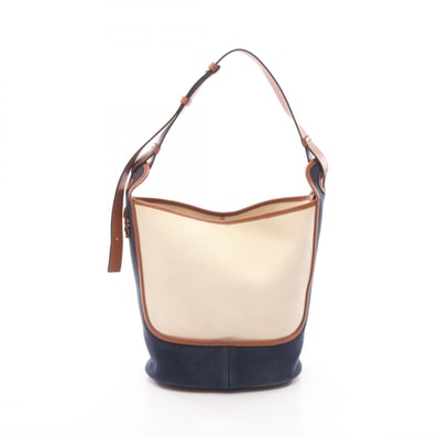 ロエベ LOEWE アナグラム ホーボーバッグ ショルダーバッグ バッグ キャンバス レザー レディース アイボリー系 / ネイビー系 / ブラウン系 【中古】