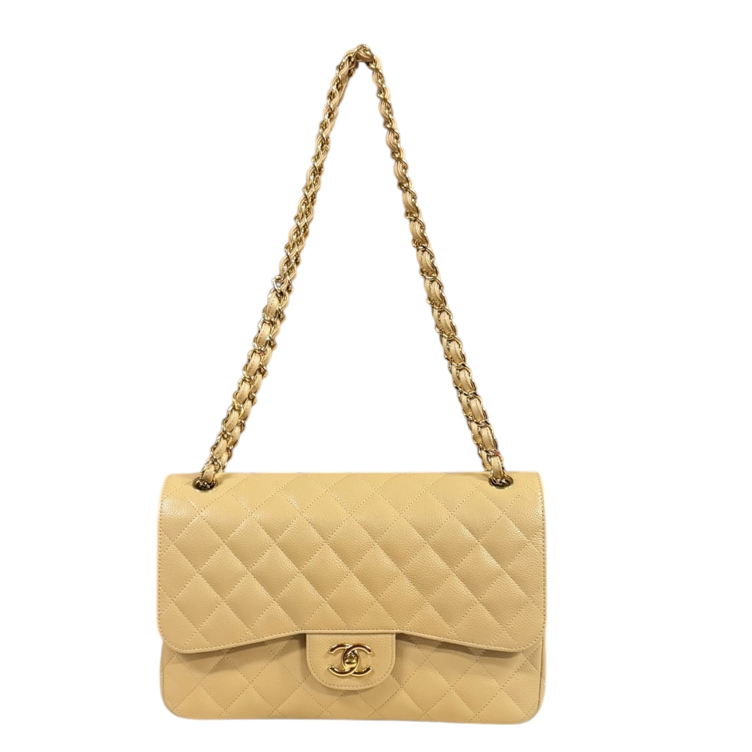 シャネル マトラッセ ショルダーバッグ キャビアスキン A58600 ベージュ レディース CHANEL 中古