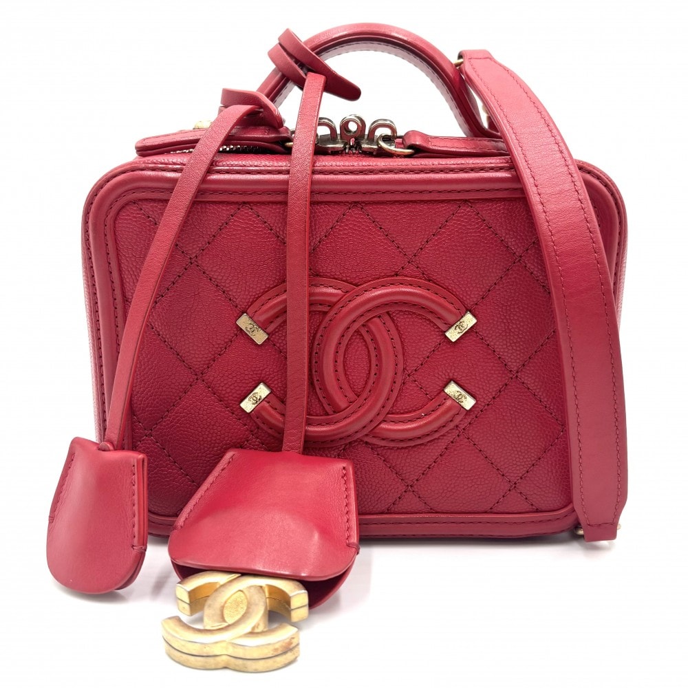 CHANEL シャネル ショルダーバッグ マトラッセ CCフィリグリー バニティバッグ ミニポシェット 肩掛け 斜め掛け ココマーク ココ 鞄 かばん  キャビアスキン   レッド 赤 ゴールド金具 レディース【中古品】