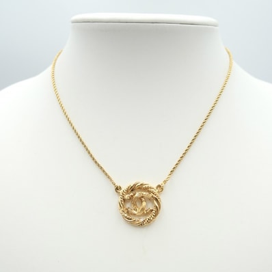 CHANEL(シャネル) ヴィンテージ ココマーク サークル ネックレス ゴールド ロープモチーフ CCロゴ レディース アクセサリー MADE IN FRANCE【中古】