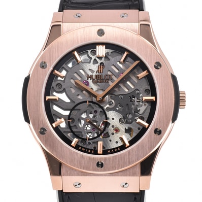 ウブロ HUBLOT 515.OX.0180.LR ラシック・フュージョン クラシコ ウルトラシン スケルトン 手巻き メンズ 美品 箱・保証書付き O#145633