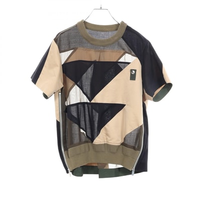 サカイ Sacai sacai × Hank Willis Thomas Solid Mix Pullover 切替え ジップ 衣料品 トップス コットン ウール ポリエステル レディース カーキ系 / ネイビー系 / ベージュ系 【中古】