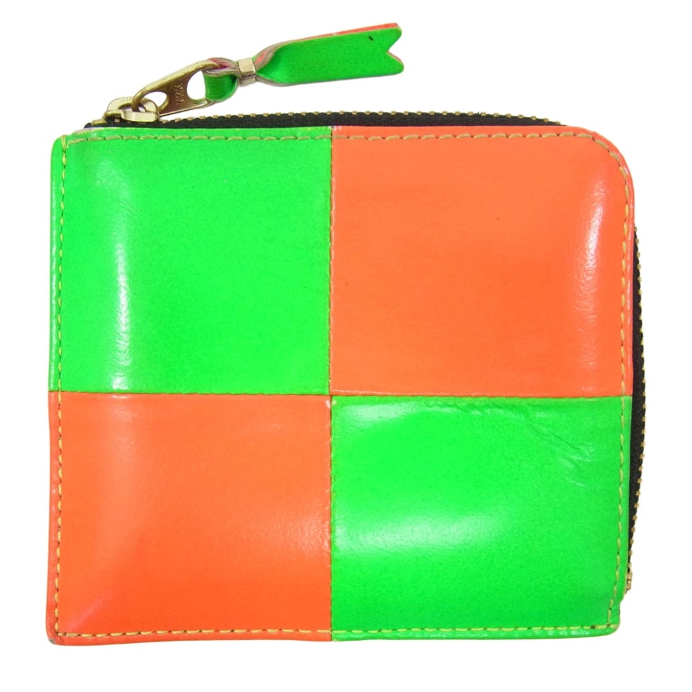COMME des GARCONS コムデギャルソン SA3100FS FLUO SQUARES フロースクエア L字 ラウンドジップ ウォレット 財布 グリーン系【中古】