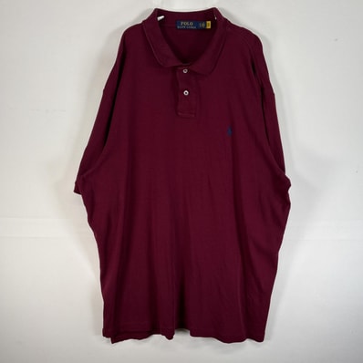 古着 ポロ・ラルフローレン POLO RALPH LAUREN 半袖 ポロシャツ ロゴ 刺繍 大きいサイズ 2ボタン XL ワインレッド 無地 メンズ