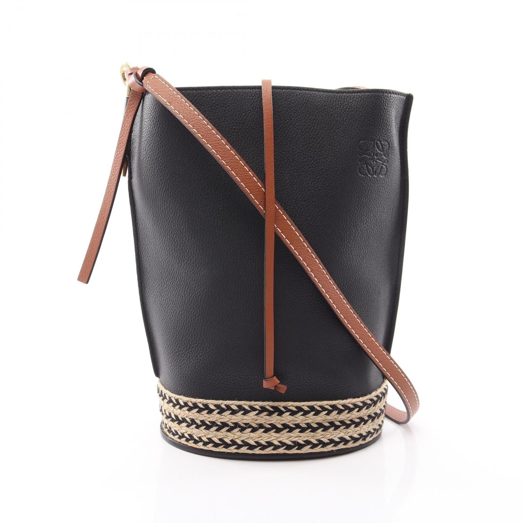 ロエベ LOEWE GATE ゲート バケット ショルダーバッグ バッグ レザー ラフィア レディース ブラック系 / ブラウン系 【中古】