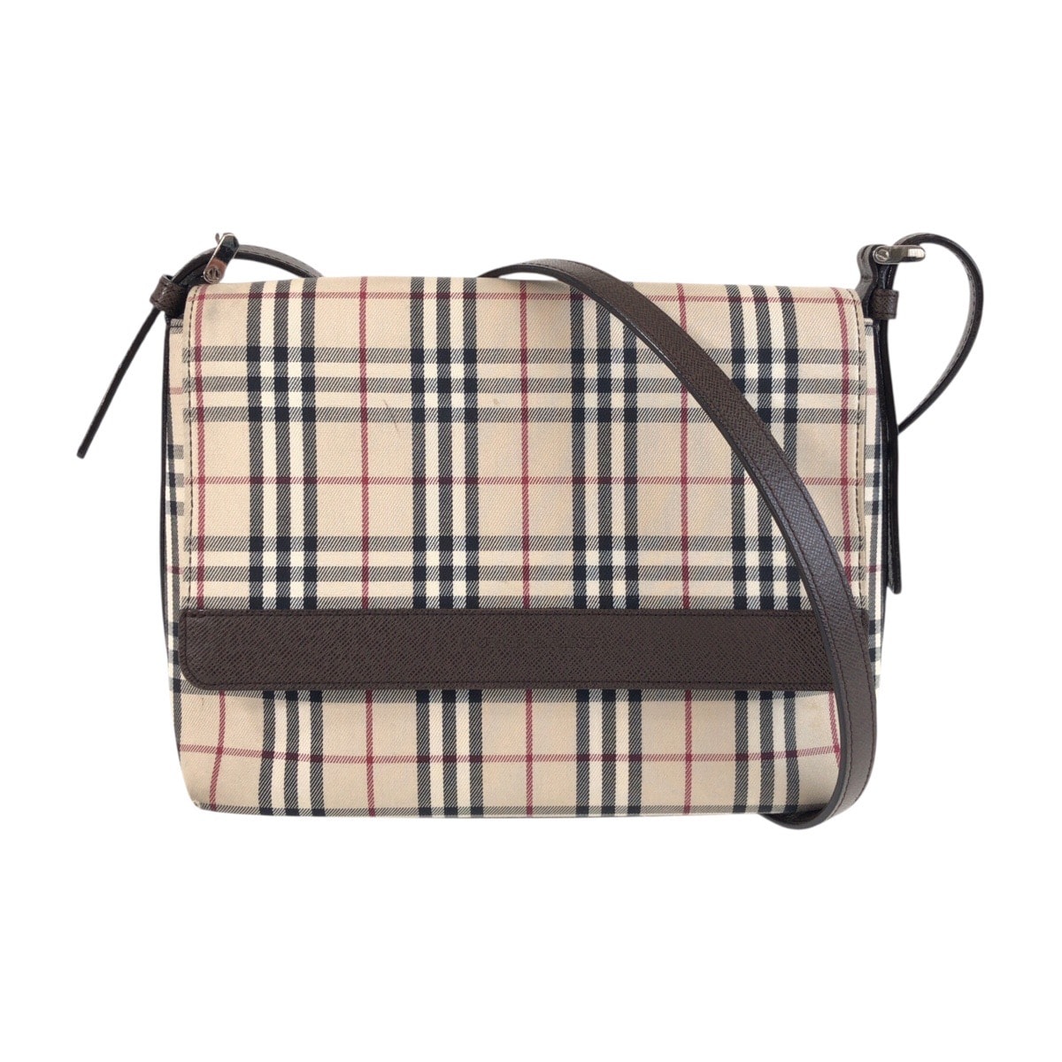 BURBERRY バーバリー チェック柄 ベージュ ブラウン シルバー金具 キャンバス レザー/ ショルダーバッグ ポシェット 603737 【中古】