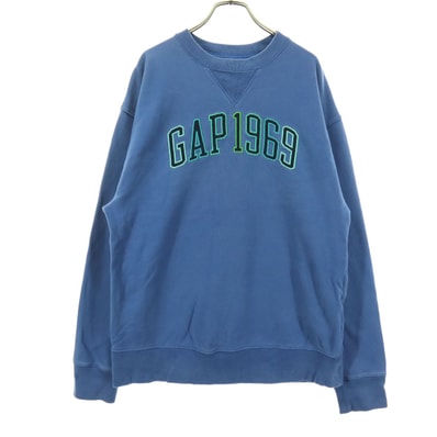 GAP ギャップ 前V ロゴプリント 長袖 トレーナー M ブルー スウェット