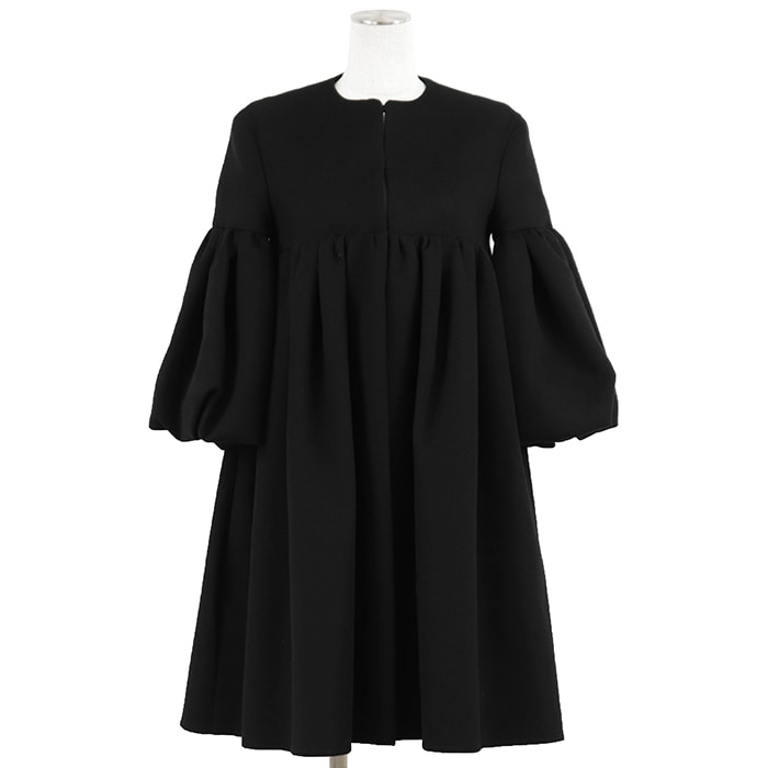 【未使用】Valentino ヴァレンチノ コート バルーンスリーブ サイズ 36 レディース ウール × アンゴラ ボリューム ノーカラー ギャザー フレア ドレス アウター ブラック 黒 イタリア製
