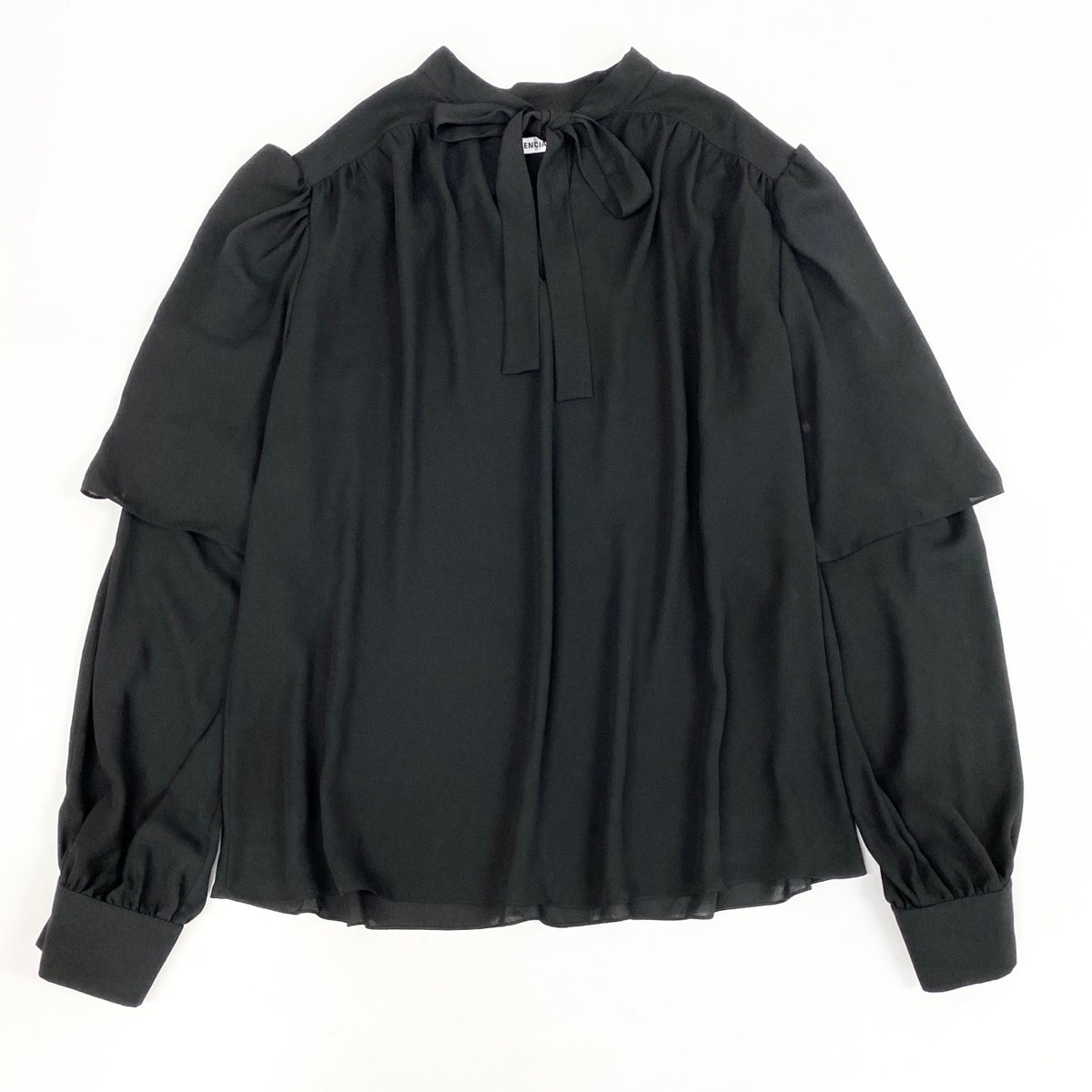 BALENCIAGA バレンシアガ ボウタイブラウス シフォンブラウス リボン 袖レイヤード 長袖 ブラック ポリエステル ブラウス A3-00437 【中古】