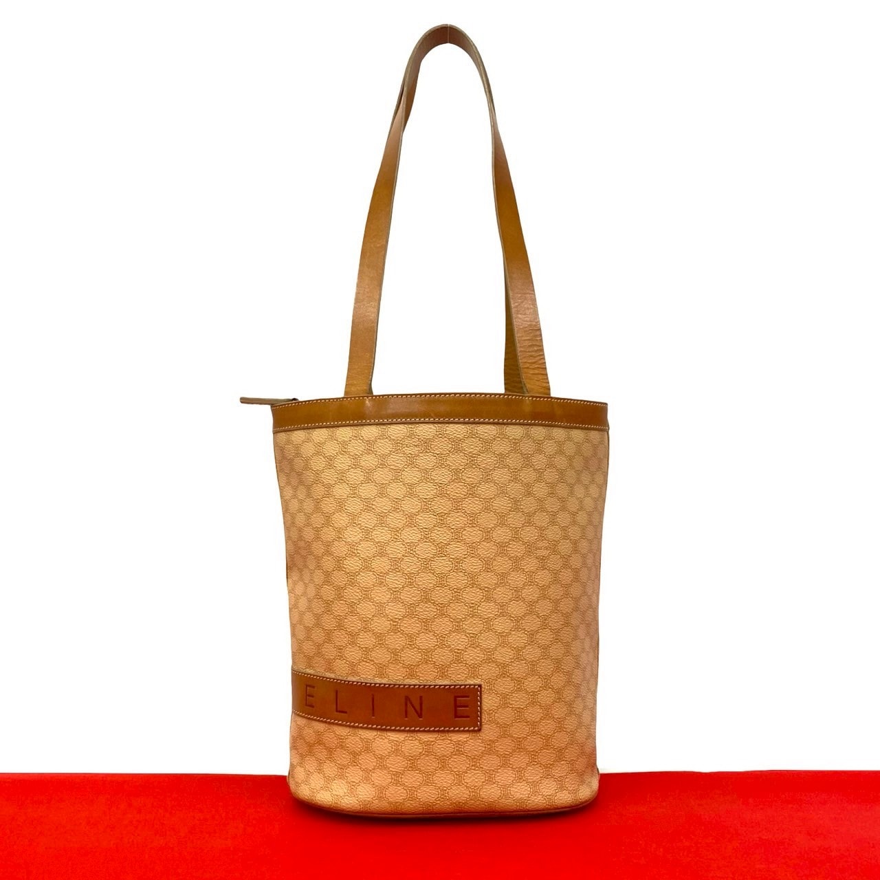 CELINE セリーヌ マカダム ブラゾン トリオンフ 柄 レザー PVC トートバッグ ブラウン
 33019