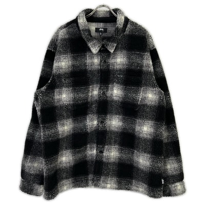 ステューシー ブラック×ホワイト Plaid Sherpa Shirt/プレイドシェルパシャツ XL