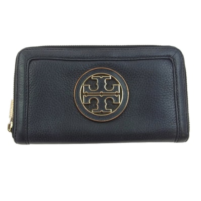 Tory Burch トリーバーチ 財布 ロゴプレート ラウンド ファスナー 長財布 チャコール系【中古】