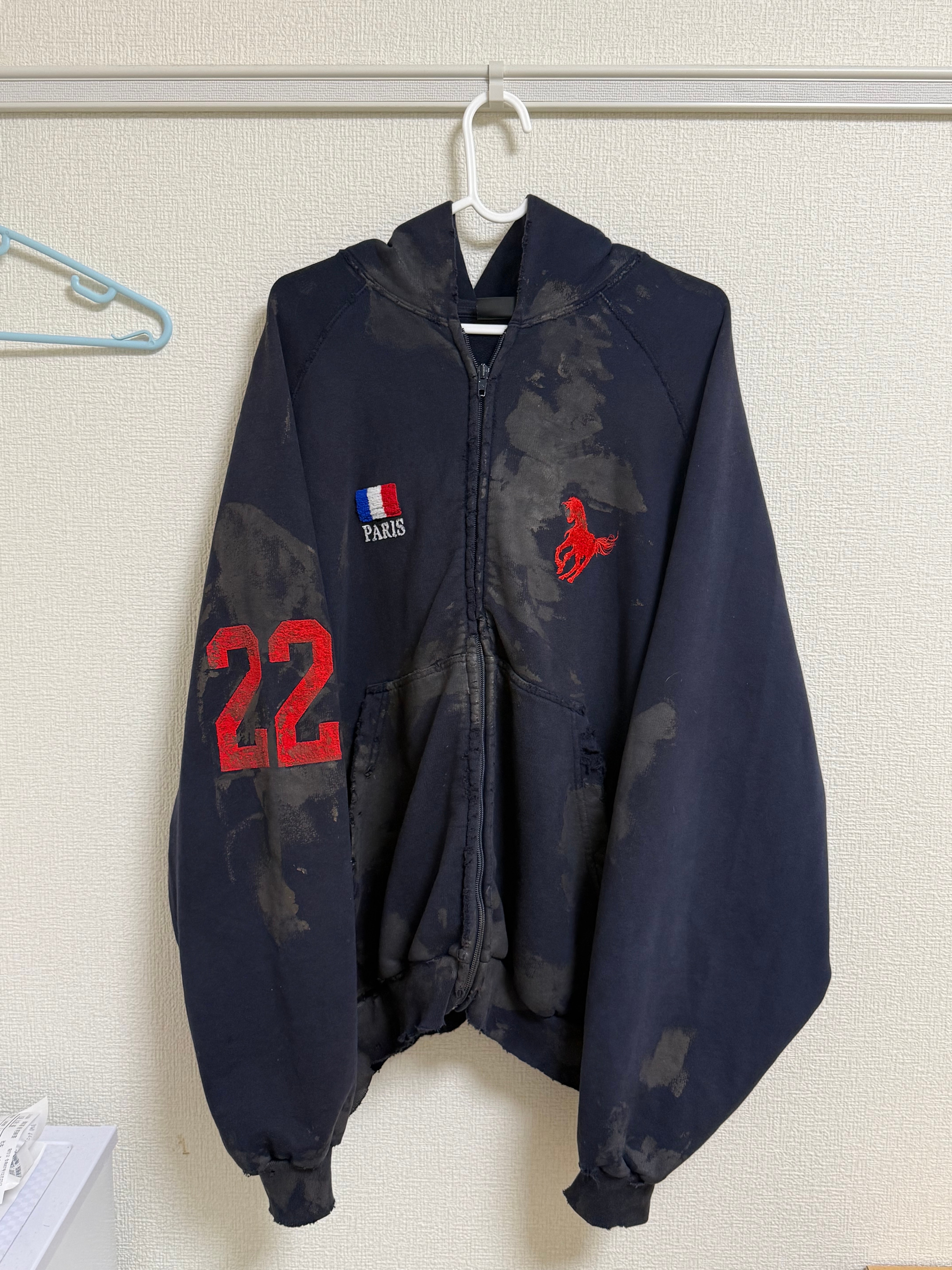 BALENCIAGA Paris Vintage Logo 22 Zip-Up Hoodie "Dark Navy"