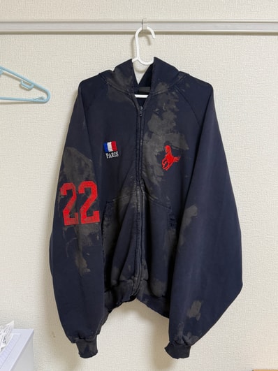 BALENCIAGA Paris Vintage Logo 22 Zip-Up Hoodie "Dark Navy"