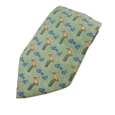 エルメス HERMES ネクタイ ペリカン 魚 ネクタイ グリーン