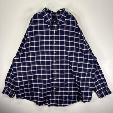 古着 ブルックスブラザーズ Brooks Brothers 長袖シャツ ボタンダウン ワンポイント 2XL ネイビー系 チェック メンズ