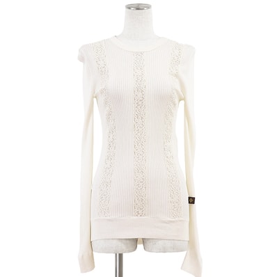 【SALE】LOUIS VUITTON ルイ・ヴィトン リブニット サイズ S レディース 2021AW フローラル 花柄 レース モノグラムフラワー ピスネーム プルオーバー ロングスリーブ 長袖 レーヨン100% トップス アイボリー イタリア製