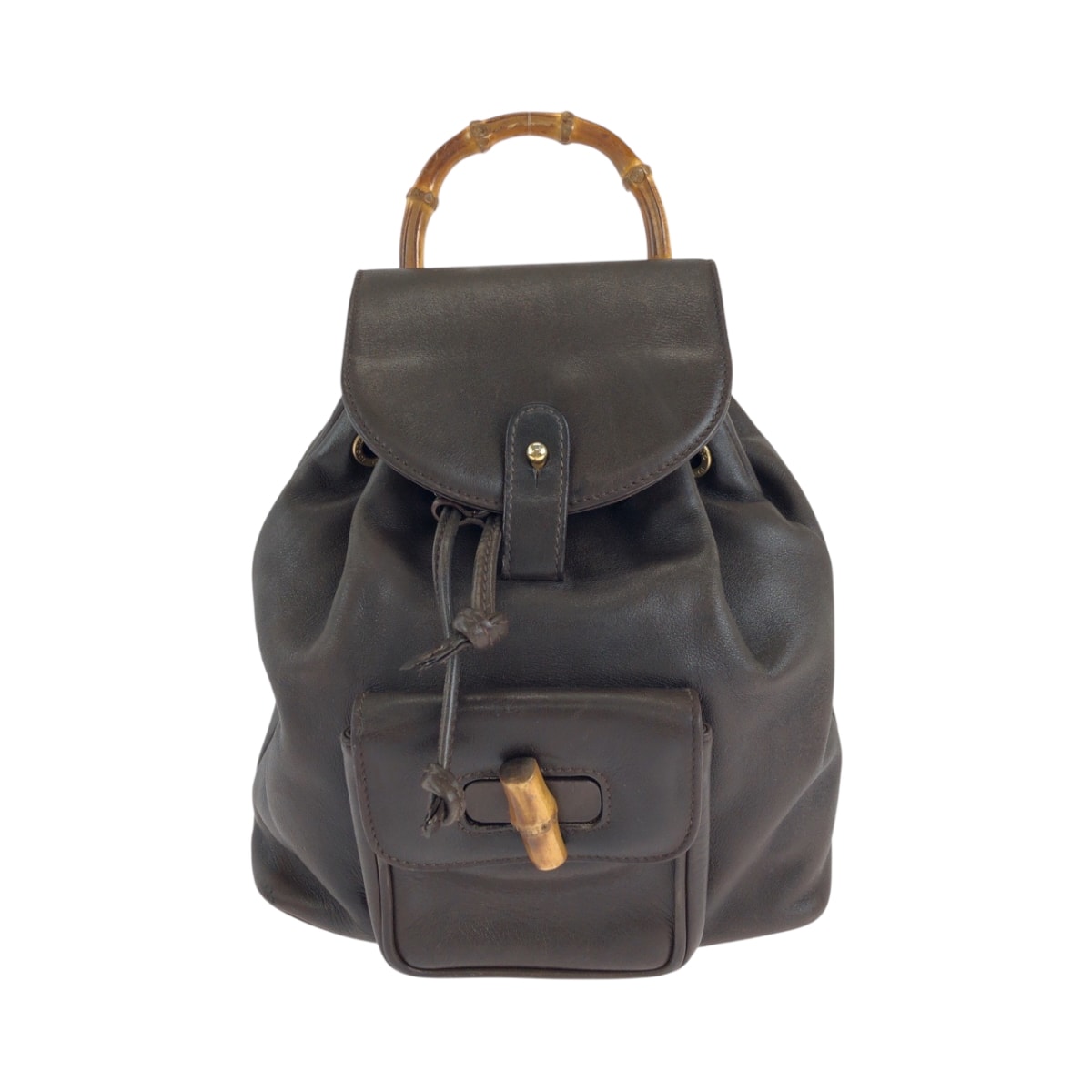 GUCCI グッチ ヴィンテージ バンブー ダークブラウン ブラウン ゴールド金具 レザー リュックサック バックパック 602020 【中古】