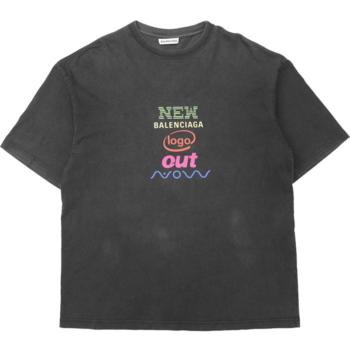 【SALE】BALENCIAGA バレンシアガ Tシャツ サイズ S メンズ 2017年モデル NEW LOGO OUT NOW プリント オーバーサイズ プルオーバー ショートスリーブ 半袖 レディース着用可 トップス ブラック 黒 ポルトガル製