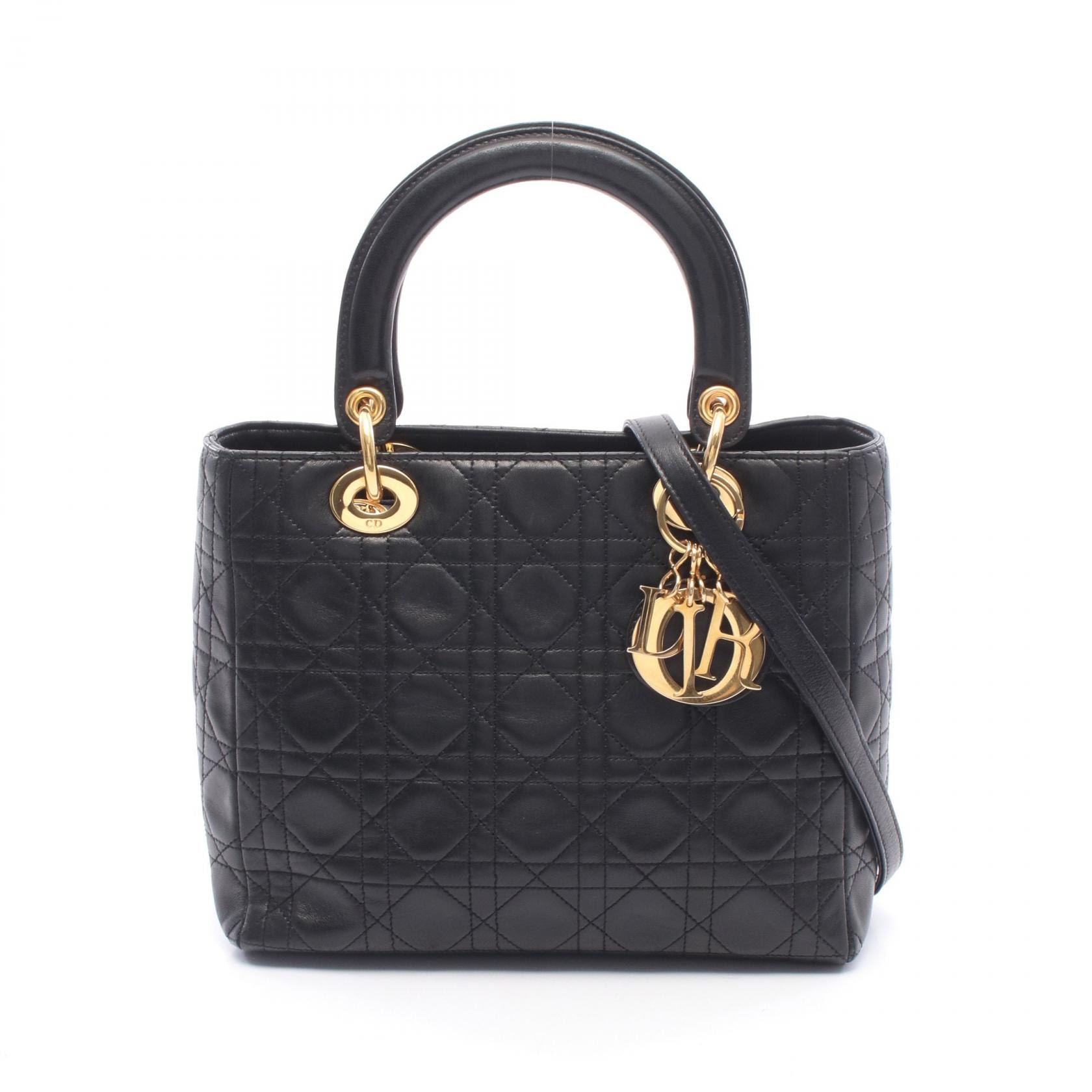 ディオール Dior LADY DIOR レディディオール 2WAY ハンドバッグ バッグ レザー レディース ブラック系 M0565ONGE_M900 【中古】